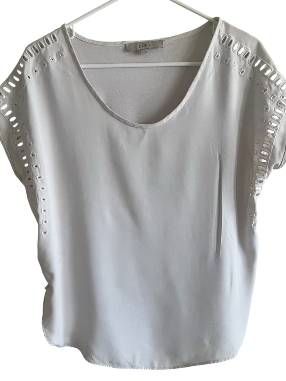 LOFT Off White Eyelet Sleeve Blouse Small Office Work